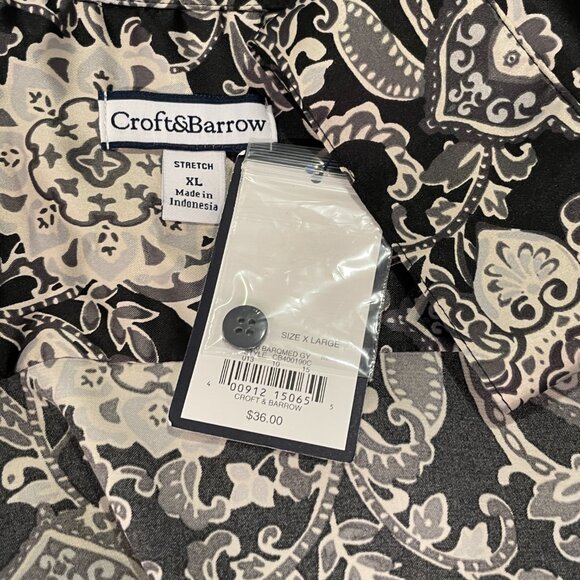 (NWT) CROFT & BARROW Satin Button Down Dress Blouse, Black/Ivory - XL - Picture 8 of 10